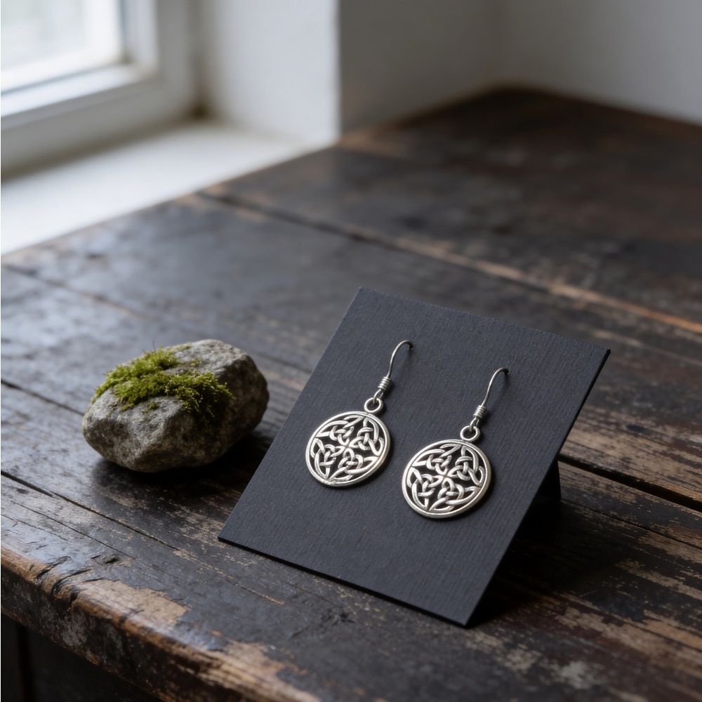 NWT 925 Sterling Silver Round Celtic Dangle Drop Earrings! Hypoallergenic! NEW! - Picture 3 of 9